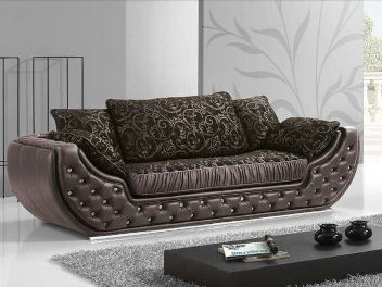 A black sofa, classic style, two seats.